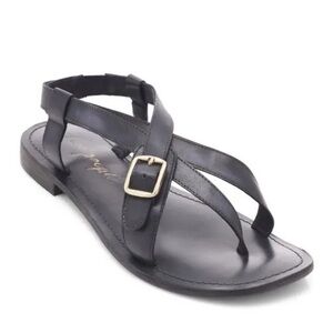 Free‎ People BLACK Leather La Risa Flat Sandal US 6 /EU 36 (S46)